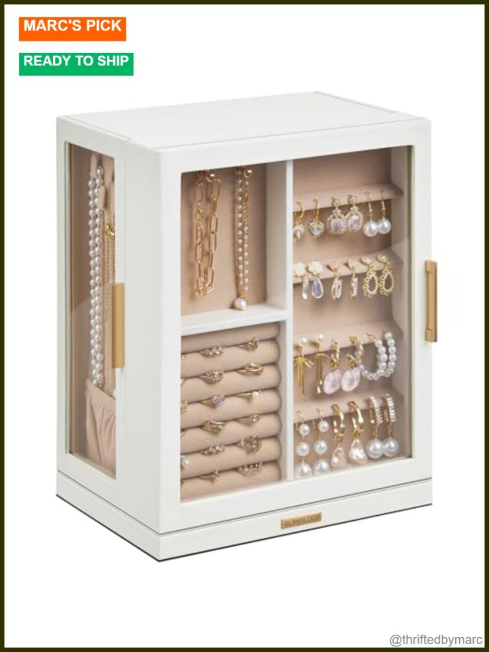 360 Rotating Jewelry Box 5 Drawers Glass Window PU Leather Vertical Organizer